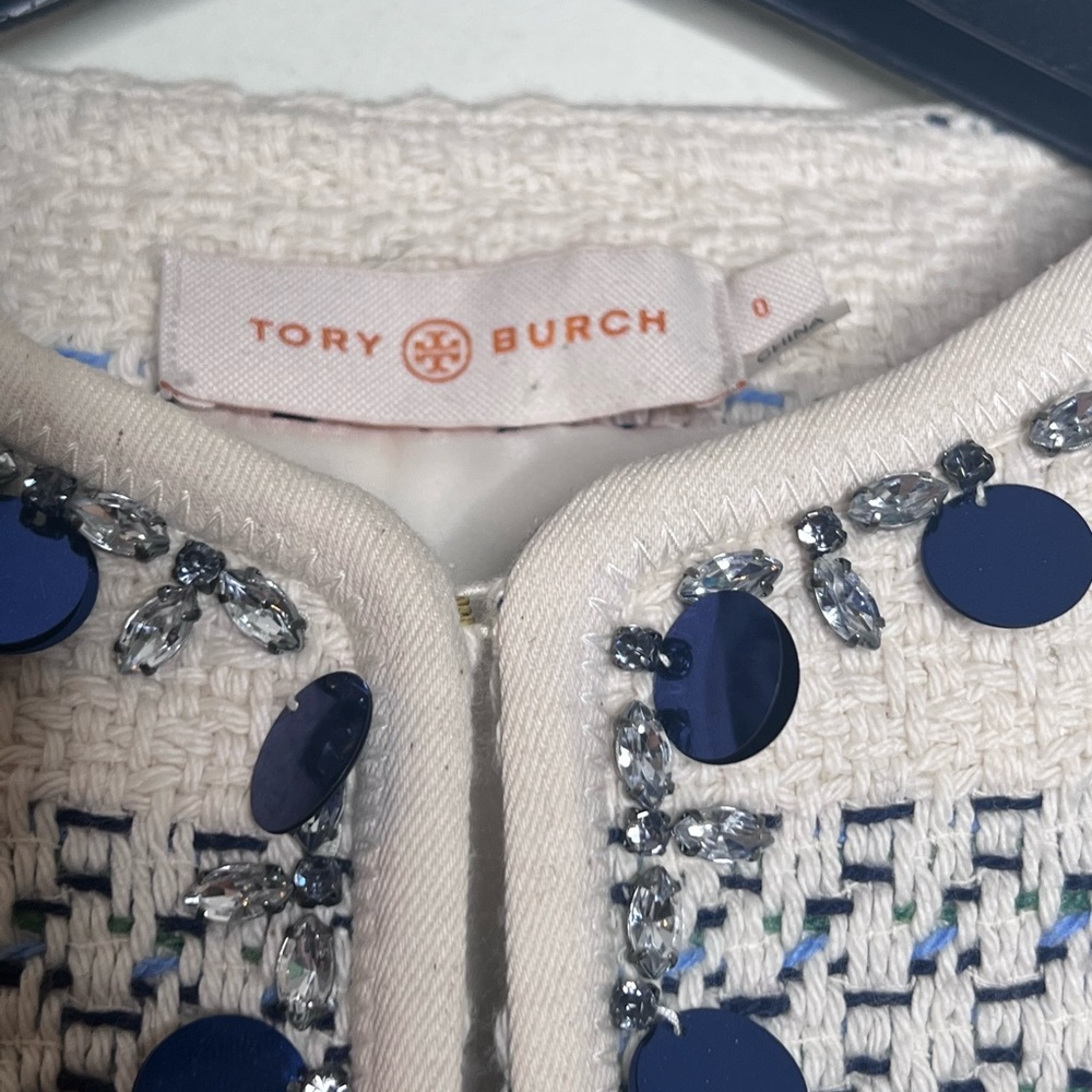 Tory Burch Abbot Embellished Striped Tweed Jacket XS - Picture 4 of 6